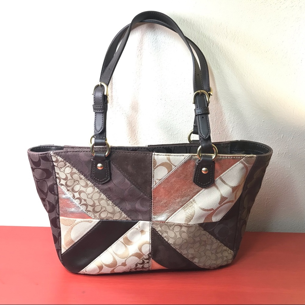 Coach patchwork satchel handbag brown leather boutique condition rarely used